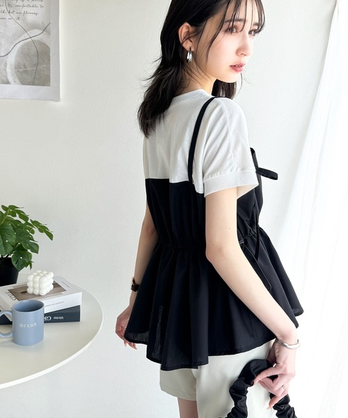 classicalelf(クラシカルエルフ)の「リラクシーでスッキリシルエット。アシメレイヤード風トップス(Tシャツ/カットソー・レディース・ホワイト系その他/ホワイト×ブラック/ブラック系その他・LARGE/MEDIUM/SMALL/X-LARGE)」の7枚目の写真