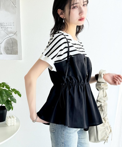 classicalelf(クラシカルエルフ)の「リラクシーでスッキリシルエット。アシメレイヤード風トップス(Tシャツ/カットソー・レディース・ホワイト系その他/ホワイト×ブラック/ブラック系その他・LARGE/MEDIUM/SMALL/X-LARGE)」の15枚目の写真