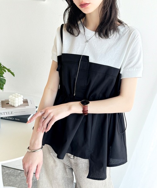 classicalelf(クラシカルエルフ)の「リラクシーでスッキリシルエット。アシメレイヤード風トップス(Tシャツ/カットソー・レディース・ホワイト系その他/ホワイト×ブラック/ブラック系その他・LARGE/MEDIUM/SMALL/X-LARGE)」の4枚目の写真