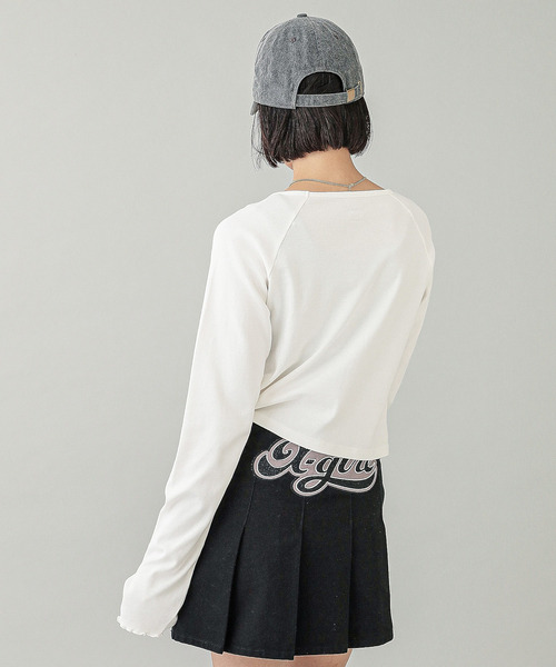 X-girl（エックスガール）の「ONE POINT BUTTERFLY L/S BABY TOP（Tシャツ/カットソー・レディース・ホワイト/ブラック/ブルー・S/M）」の4枚目の写真