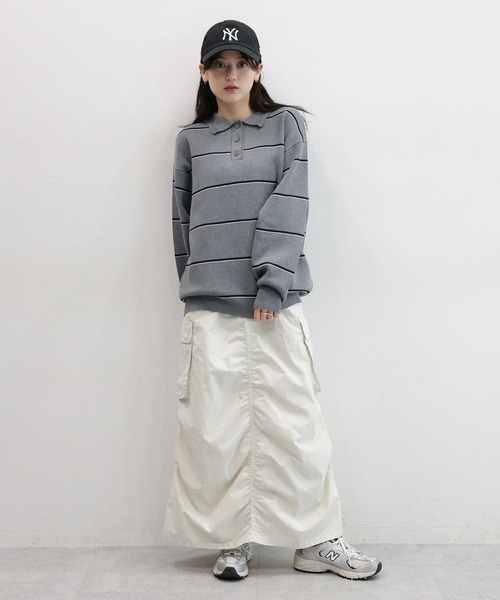 RAGEBLUE（レイジブルー）の「ラガーボーダーニットポロ（ニット/セーター・レディース・ブラック/グレー/ブルー・FREE）」の7枚目の写真