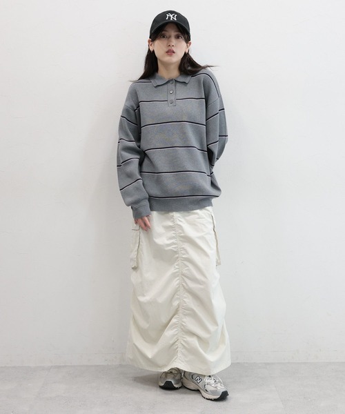 RAGEBLUE（レイジブルー）の「ラガーボーダーニットポロ（ニット/セーター・レディース・ブラック/グレー/ブルー・FREE）」の8枚目の写真