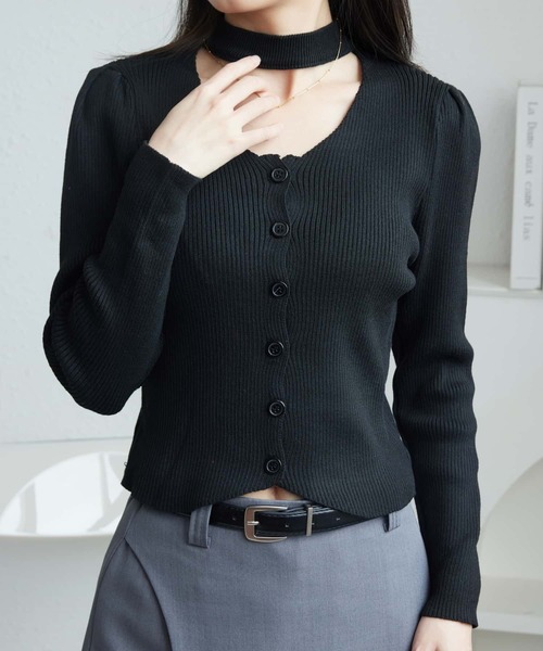 MAISON DE THERESE(メゾン ド テレーズ)の「Vネック リブカーディガン(ニット/セーター・レディース・キャメル/グリーン/レッド/ベージュ/ブラック/アイボリー・FREE)」の12枚目の写真