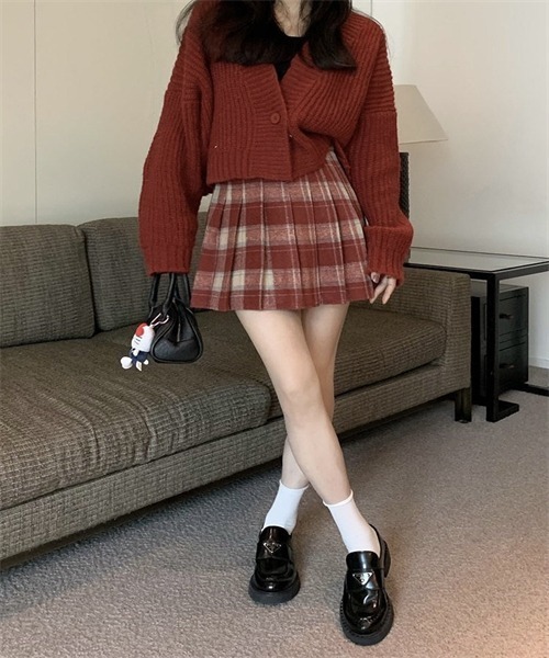 FREE STYLISTS(フリー スタイリスト)の「チェック柄プリーツ ミニスカート(スカート・レディース・レッド/ブラック/カーキ・FREE)」の9枚目の写真