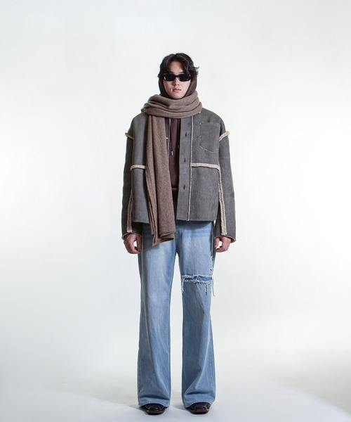 ZIP FIVE -White Line-(ジップファイブホワイトライン)の「【White Line】 オーバーサイズ ムートン ジャケット(ムートンコート・メンズ・ブラウン/ブラック/グレー・LARGE/MEDIUM/X-LARGE)」の15枚目の写真