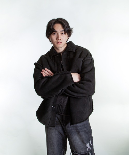 ZIP FIVE -White Line-(ジップファイブホワイトライン)の「【White Line】 オーバーサイズ ムートン ジャケット(ムートンコート・メンズ・ブラウン/ブラック/グレー・LARGE/MEDIUM/X-LARGE)」の5枚目の写真