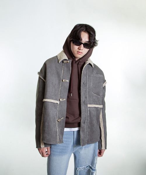 ZIP FIVE -White Line-(ジップファイブホワイトライン)の「【White Line】 オーバーサイズ ムートン ジャケット(ムートンコート・メンズ・ブラウン/ブラック/グレー・LARGE/MEDIUM/X-LARGE)」の11枚目の写真