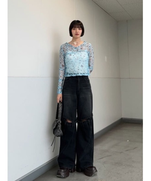 SLY(スライ)の「J/W KNEE DENIM PT-E ジャストウエスト デニム パンツ イー(デニムパンツ・レディース・ブラック・0/1/2)」の20枚目の写真