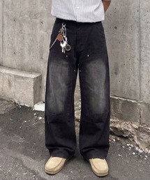 フェード加工バギーダブルニーワイドパンツ/ユニセックス