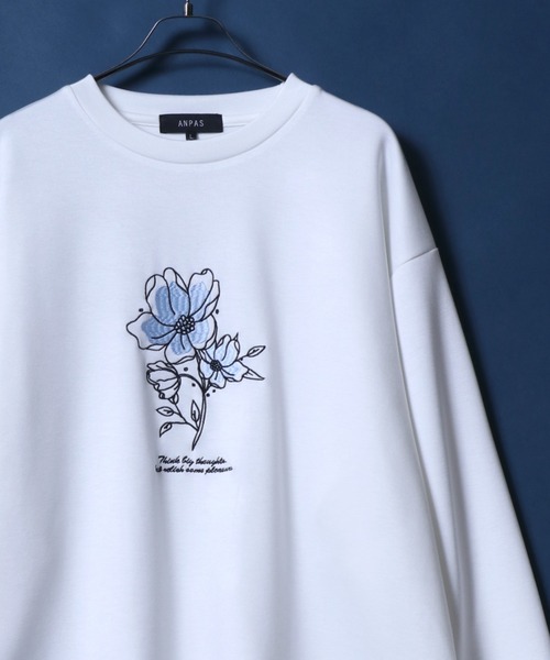 ANPAS（アンパス）の「ANPAS Ponte Fabric Flower Embroidery Oversized Sweat-Shirt/ANPAS 別注 ポンチ 花柄 刺繍 オーバーサイズ 長袖シャツ ロンT スウェット トップス トレーナー メンズ レディース（Tシャツ/カットソー・メンズ・ブラック/ホワイト/ホワイト系その他/ブラック系その他/グレー系その他/グレー・M/L）」の3枚目の写真