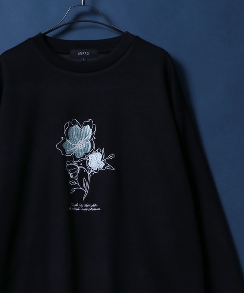 ANPAS（アンパス）の「ANPAS Ponte Fabric Flower Embroidery Oversized Sweat-Shirt/ANPAS 別注 ポンチ 花柄 刺繍 オーバーサイズ 長袖シャツ ロンT スウェット トップス トレーナー メンズ レディース（Tシャツ/カットソー・メンズ・ブラック/ホワイト/ホワイト系その他/ブラック系その他/グレー系その他/グレー・M/L）」の4枚目の写真