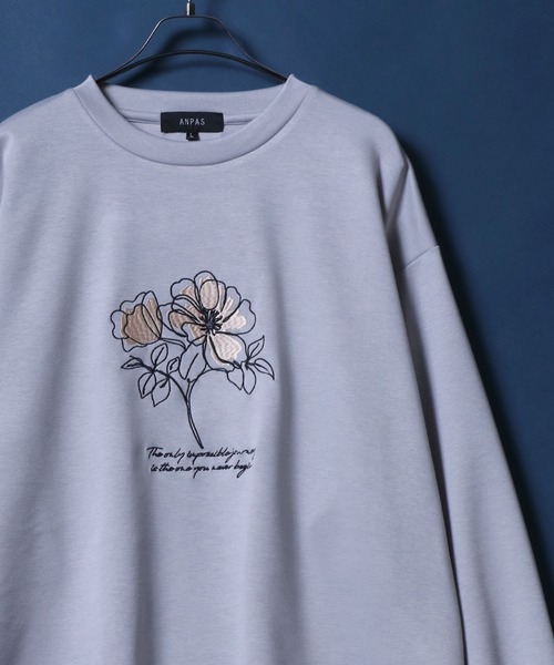 ANPAS（アンパス）の「ANPAS Ponte Fabric Flower Embroidery Oversized Sweat-Shirt/ANPAS 別注 ポンチ 花柄 刺繍 オーバーサイズ 長袖シャツ ロンT スウェット トップス トレーナー メンズ レディース（Tシャツ/カットソー・メンズ・ブラック/ホワイト/ホワイト系その他/ブラック系その他/グレー系その他/グレー・M/L）」の5枚目の写真