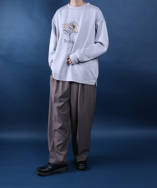 ANPAS（アンパス）の「ANPAS Ponte Fabric Flower Embroidery Oversized Sweat-Shirt/ANPAS 別注 ポンチ 花柄 刺繍 オーバーサイズ 長袖シャツ ロンT スウェット トップス トレーナー メンズ レディース（Tシャツ/カットソー・メンズ・ブラック/ホワイト/ホワイト系その他/ブラック系その他/グレー系その他/グレー・M/L）」の7枚目の写真