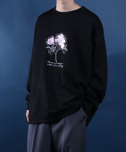 ANPAS（アンパス）の「ANPAS Ponte Fabric Flower Embroidery Oversized Sweat-Shirt/ANPAS 別注 ポンチ 花柄 刺繍 オーバーサイズ 長袖シャツ ロンT スウェット トップス トレーナー メンズ レディース（Tシャツ/カットソー・メンズ・ブラック/ホワイト/ホワイト系その他/ブラック系その他/グレー系その他/グレー・M/L）」の10枚目の写真