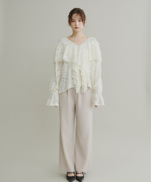 Olu.（オルドット）の「2wayフラワーレースフリルトップス（シャツ/ブラウス・レディース・アイボリー/ブラック・FREE）」の9枚目の写真