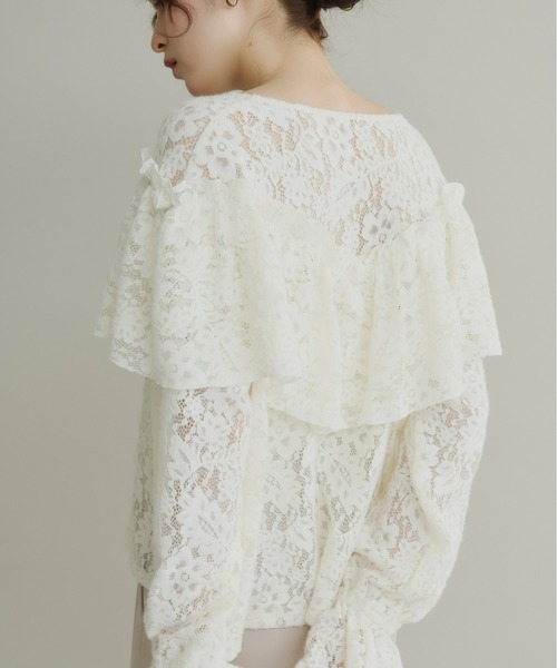 Olu.（オルドット）の「2wayフラワーレースフリルトップス（シャツ/ブラウス・レディース・アイボリー/ブラック・FREE）」の13枚目の写真