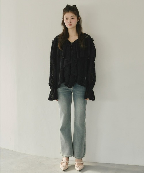 Olu.（オルドット）の「2wayフラワーレースフリルトップス（シャツ/ブラウス・レディース・アイボリー/ブラック・FREE）」の4枚目の写真