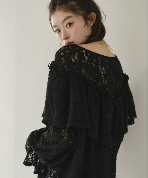 Olu.（オルドット）の「2wayフラワーレースフリルトップス（シャツ/ブラウス・レディース・アイボリー/ブラック・FREE）」の3枚目の写真