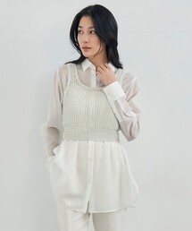 シャインポリエステルクロッシェ ニットベスト