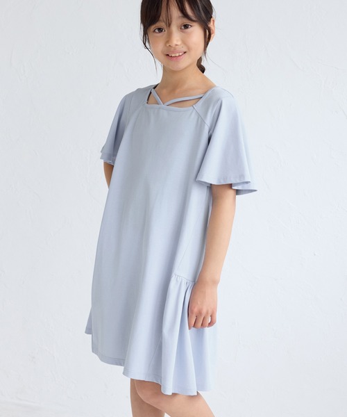 ROPE' PICNIC(ロペピクニック)の「【KIDS】デザインネックカットソーワンピース(ワンピース・キッズ・サックスブルー/ブラック・S/M/L)」の1枚目の写真