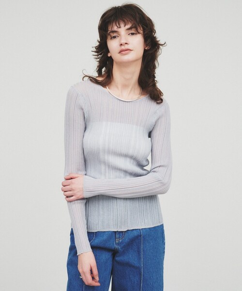 cloenc（クロエンス）の「【手洗い可】シアーリブトップス（Tシャツ/カットソー・レディース・ホワイト/ブラック/ライトグレー・02）」の3枚目の写真