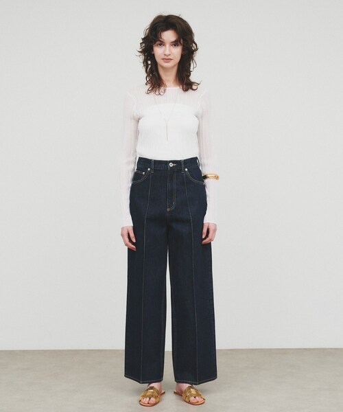 cloenc（クロエンス）の「【手洗い可】シアーリブトップス（Tシャツ/カットソー・レディース・ホワイト/ブラック/ライトグレー・02）」の4枚目の写真