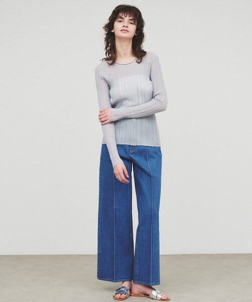 cloenc（クロエンス）の「【手洗い可】シアーリブトップス（Tシャツ/カットソー・レディース・ホワイト/ブラック/ライトグレー・02）」の9枚目の写真