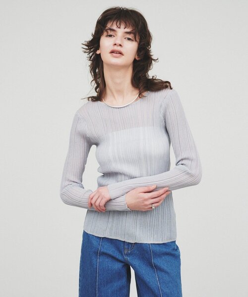 cloenc（クロエンス）の「【手洗い可】シアーリブトップス（Tシャツ/カットソー・レディース・ホワイト/ブラック/ライトグレー・02）」の10枚目の写真