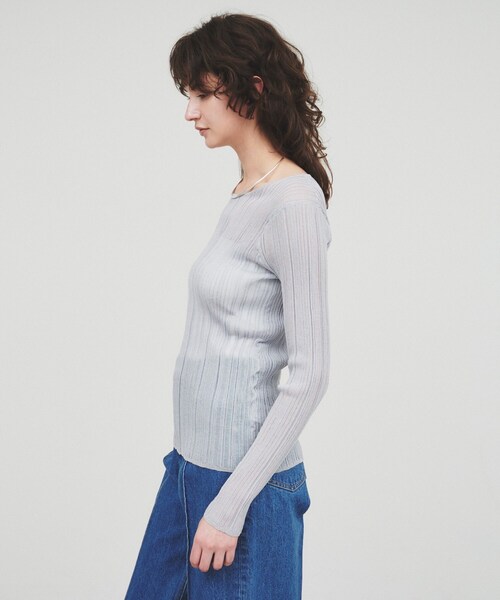 cloenc（クロエンス）の「【手洗い可】シアーリブトップス（Tシャツ/カットソー・レディース・ホワイト/ブラック/ライトグレー・02）」の12枚目の写真