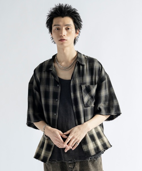 PLAN To(プラントゥ)の「Vintage Design Bleach Gradation Check Shirts - ヴィンテージ加工デザインブリーチグラデーションチェックシャツ(シャツ/ブラウス・メンズ・レッド/チャコールグレー/レッド系その他・LARGE/MEDIUM/SMALL)」の10枚目の写真