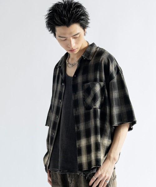 PLAN To(プラントゥ)の「Vintage Design Bleach Gradation Check Shirts - ヴィンテージ加工デザインブリーチグラデーションチェックシャツ(シャツ/ブラウス・メンズ・レッド/チャコールグレー/レッド系その他・LARGE/MEDIUM/SMALL)」の13枚目の写真