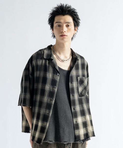 PLAN To(プラントゥ)の「Vintage Design Bleach Gradation Check Shirts - ヴィンテージ加工デザインブリーチグラデーションチェックシャツ(シャツ/ブラウス・メンズ・レッド/チャコールグレー/レッド系その他・LARGE/MEDIUM/SMALL)」の9枚目の写真
