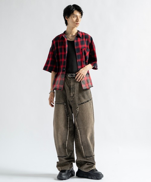 Vintage Design Bleach Gradation Check Shirts - ヴィンテージ