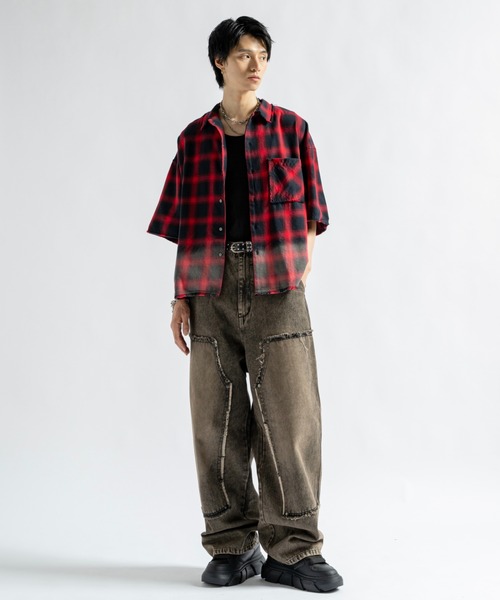 Vintage Design Bleach Gradation Check Shirts - ヴィンテージ
