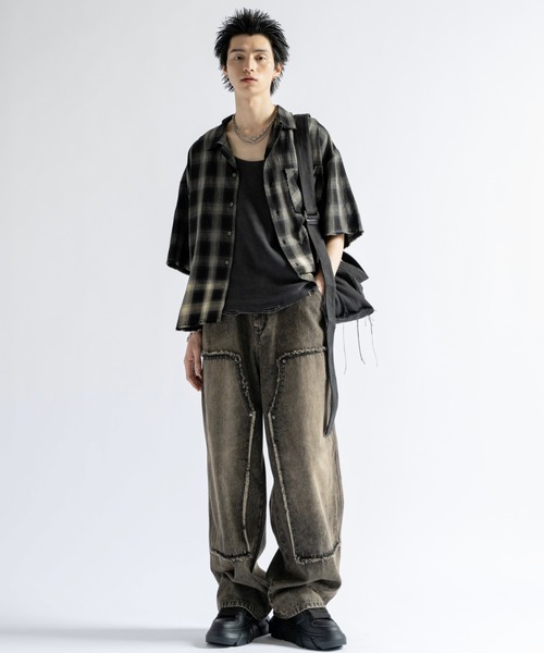 Vintage Design Bleach Gradation Check Shirts - ヴィンテージ