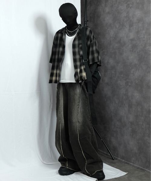 Vintage Design Bleach Gradation Check Shirts - ヴィンテージ