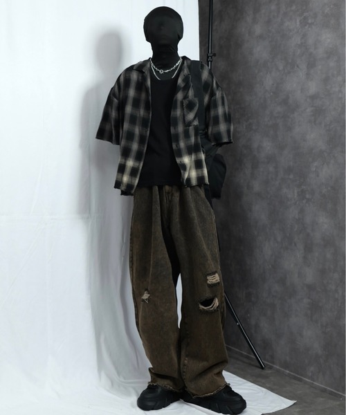 PLAN To(プラントゥ)の「Vintage Design Bleach Gradation Check Shirts - ヴィンテージ加工デザインブリーチグラデーションチェックシャツ(シャツ/ブラウス・メンズ・レッド/チャコールグレー/レッド系その他・LARGE/MEDIUM/SMALL)」の7枚目の写真