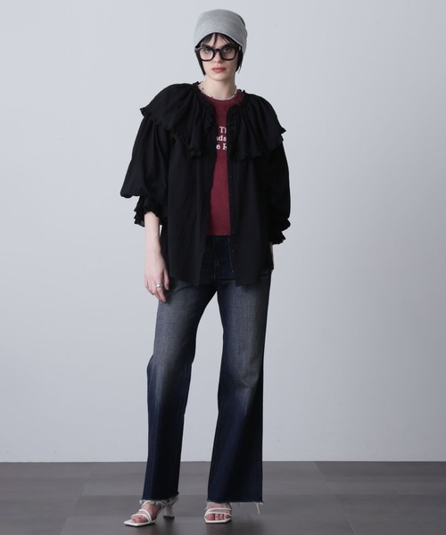 ROSE BUD(ローズバッド)の「(CREOLME)フリルカラーブラウス(シャツ/ブラウス・レディース・ホワイト/ブラック・ONE SIZE)」の5枚目の写真