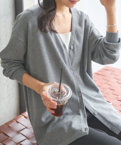 KOBE LETTUCE（コウベレタス）の「選べる2丈 メルティゆったりカーディガン（カーディガン/ボレロ・レディース・ベージュ/グレー/アイボリー系/サックスブルー/ブラック・M/M1）」の3枚目の写真