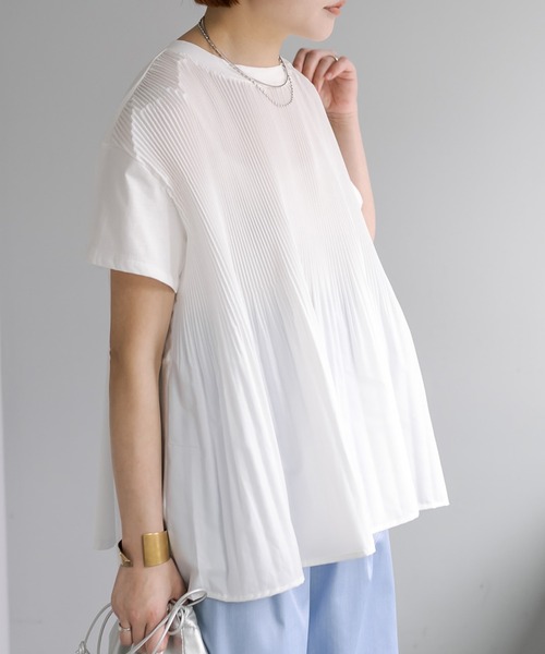 PUAL CE CIN(ピュアルセシン)の「【WEB限定/Du noir】フロントプリーツシルケットTシャツ(Tシャツ/カットソー・レディース・ブラック/オフホワイト・FREE)」の8枚目の写真