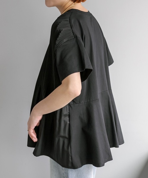 PUAL CE CIN(ピュアルセシン)の「【WEB限定/Du noir】フロントプリーツシルケットTシャツ(Tシャツ/カットソー・レディース・ブラック/オフホワイト・FREE)」の4枚目の写真