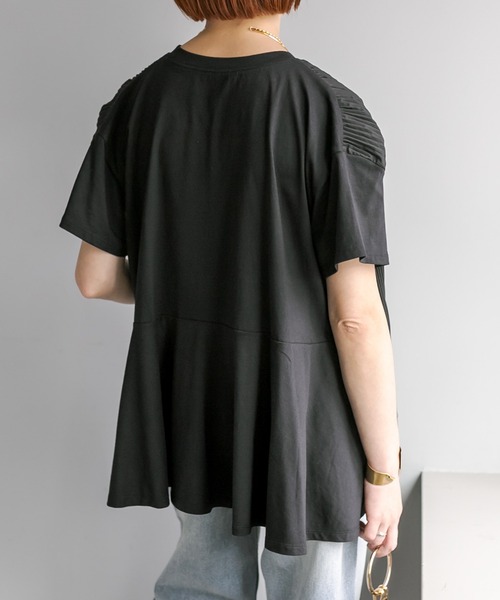 PUAL CE CIN(ピュアルセシン)の「【WEB限定/Du noir】フロントプリーツシルケットTシャツ(Tシャツ/カットソー・レディース・ブラック/オフホワイト・FREE)」の5枚目の写真