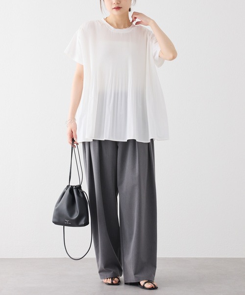PUAL CE CIN(ピュアルセシン)の「【WEB限定/Du noir】フロントプリーツシルケットTシャツ(Tシャツ/カットソー・レディース・ブラック/オフホワイト・FREE)」の13枚目の写真