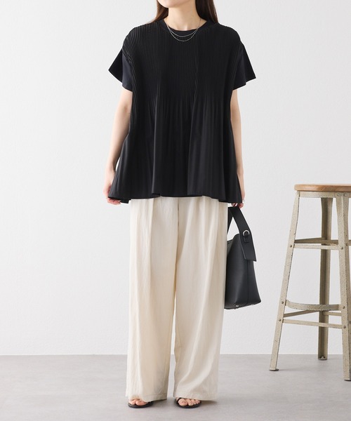 PUAL CE CIN(ピュアルセシン)の「【WEB限定/Du noir】フロントプリーツシルケットTシャツ(Tシャツ/カットソー・レディース・ブラック/オフホワイト・FREE)」の16枚目の写真