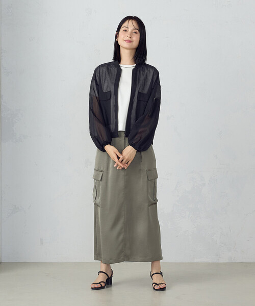 COMME CA ISM（コムサイズム）の「ポリエステルマットサテン　カーゴスカート（スカート・レディース・ブラック/オリーブ・MEDIUM/LARGE）」の8枚目の写真