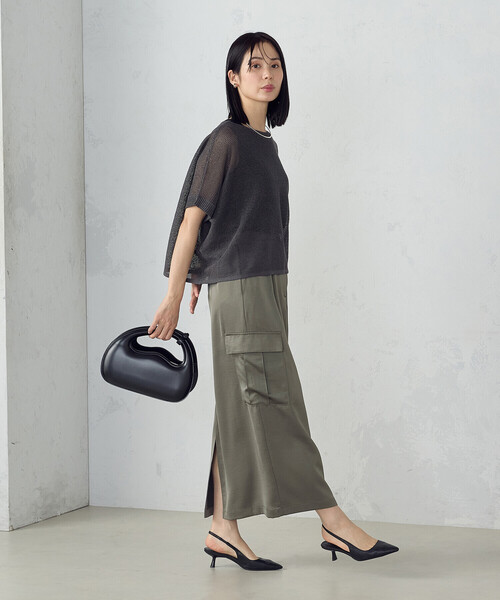 COMME CA ISM（コムサイズム）の「ポリエステルマットサテン　カーゴスカート（スカート・レディース・ブラック/オリーブ・MEDIUM/LARGE）」の9枚目の写真