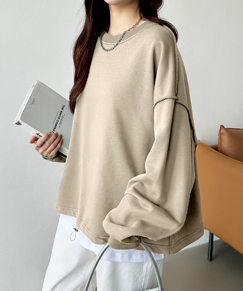COCOMOMO(ココモモ)の「【6色展開】 ドローコードスウェット オーバーサイズ トレーナー ボリューム袖トップス(スウェット・レディース・ベージュ/ブラック/グリーン/ダークブラウン/ライトグレー/ホワイト・FREE)」の5枚目の写真
