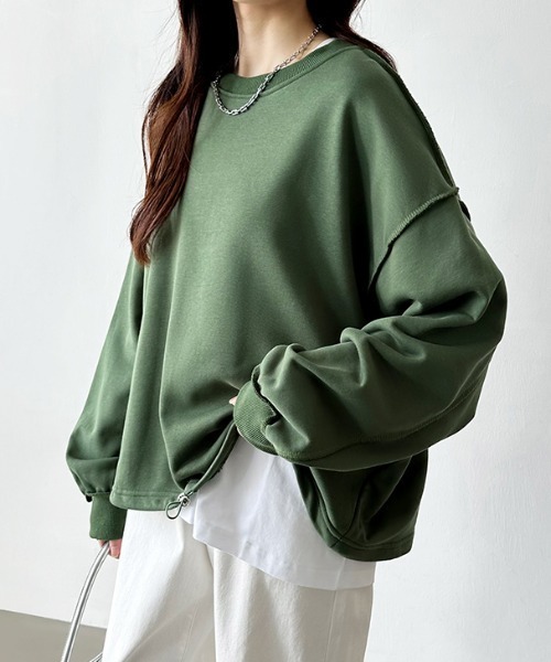 COCOMOMO(ココモモ)の「【6色展開】 ドローコードスウェット オーバーサイズ トレーナー ボリューム袖トップス(スウェット・レディース・ベージュ/ブラック/グリーン/ダークブラウン/ライトグレー/ホワイト・FREE)」の18枚目の写真
