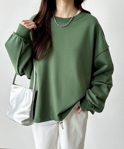 COCOMOMO(ココモモ)の「【6色展開】 ドローコードスウェット オーバーサイズ トレーナー ボリューム袖トップス(スウェット・レディース・ベージュ/ブラック/グリーン/ダークブラウン/ライトグレー/ホワイト・FREE)」の13枚目の写真