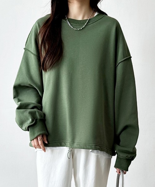 COCOMOMO(ココモモ)の「【6色展開】 ドローコードスウェット オーバーサイズ トレーナー ボリューム袖トップス(スウェット・レディース・ベージュ/ブラック/グリーン/ダークブラウン/ライトグレー/ホワイト・FREE)」の14枚目の写真